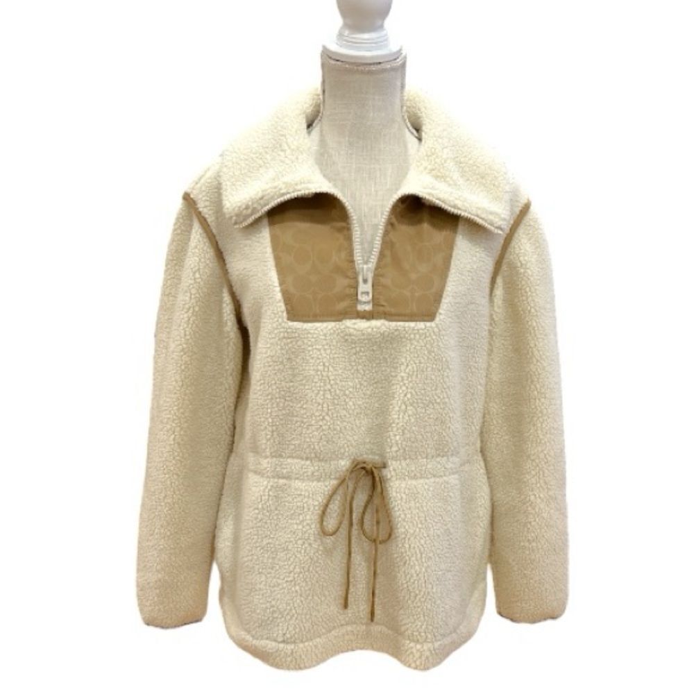 Coach Half-Zip Cream Sherpa Fleece Pullover Jacket with Tan Accents Size XS - Picture 2 of 7